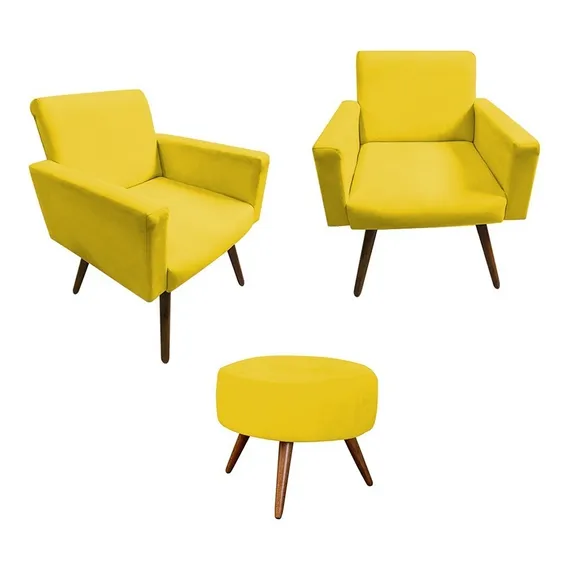 Kit 2 Poltrona Bia Suede Amarelo + Puff Lavinia Consult贸rio Foto 1