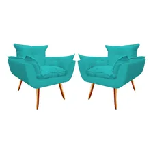 Kit 2 Poltrona Decor Opala Suede Azul Turquesa Foto  mini 1