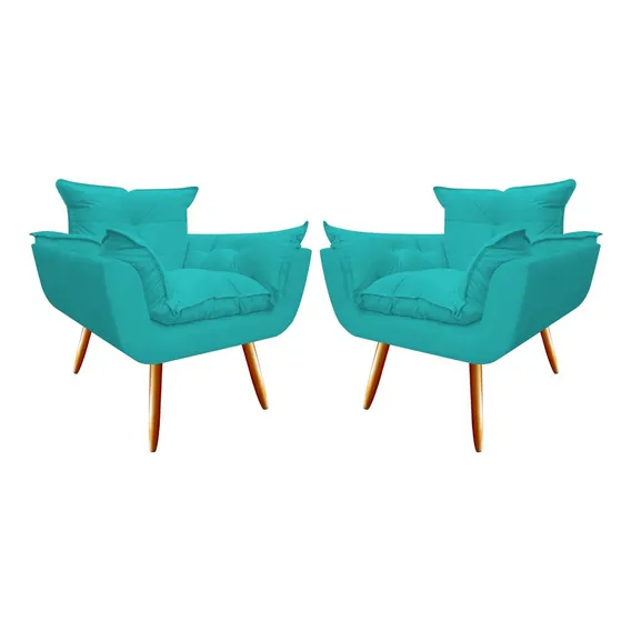 Kit 2 Poltrona Decor Opala Suede Azul Turquesa Foto 1