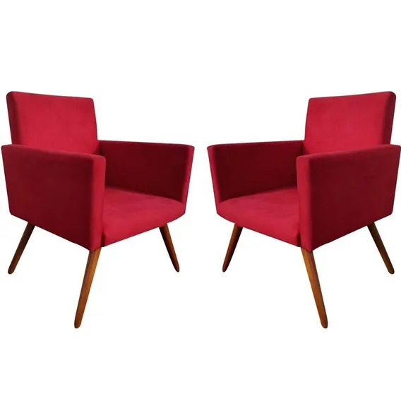 Kit 2 Poltrona Nina Paris Vermelho Suede Consultório Foto 1