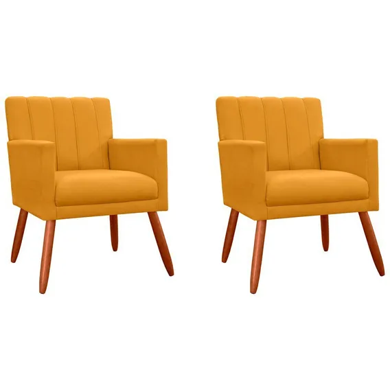 Kit 2 Poltronas Decorativa Cecília Suede Amarelo Foto 1
