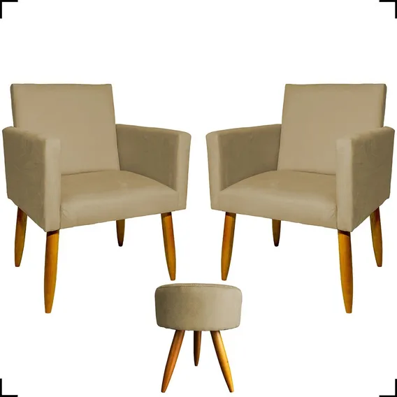 Kit 2 Poltronas Decorativas Nina Suede Cores + Puff Brinde Cor Nude Foto 1