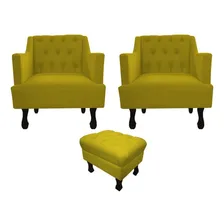 Kit 2 Poltronas Julia + Puff Luis Xv Suede Amarelo Foto mini 1