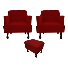 Kit 2 Poltronas Julia + Puff Luis Xv Suede Vermelho Foto  mini 1