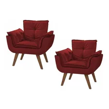 Kit 2 Poltronas Opala Suede Marsala Pés Palito Madeira Foto mini 1