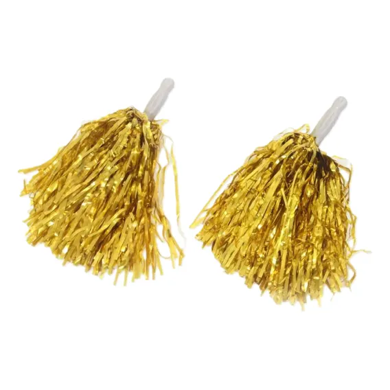 Kit 2 Pom Pom Metalizado 32cm Dourado Fantasia Torcida Foto 1