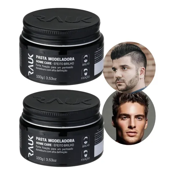Kit 2 Pomada Para Cabelo Modeladora Brilho Molhado Rauk 100g Foto 1