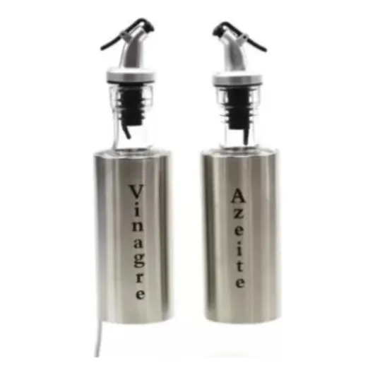 Kit 2 Porta Azeite/vinagre Em Vidro Aço Inox C/ Dosador Foto 1