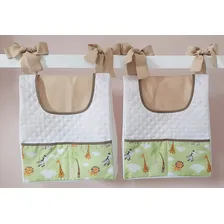 Kit 2 Porta Fraldas Estampado Com Laço P/ Varão Ou Berço - Safari Verde Foto  mini 1