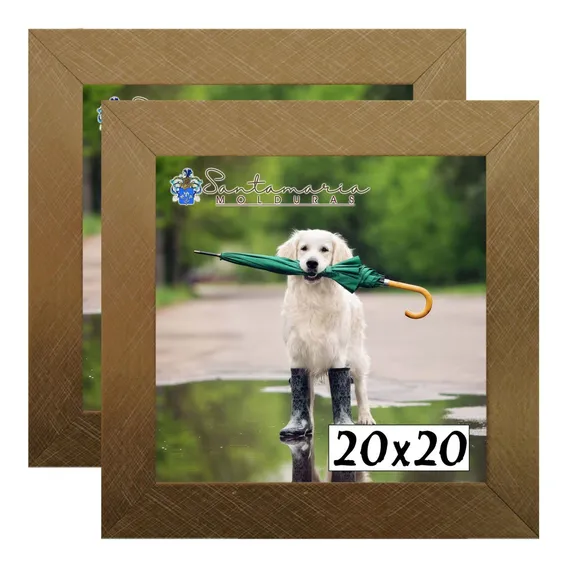 Kit 2 Porta Retrado Molduras 20x20 Dourado Cor Dourado-escuro Liso Foto 1
