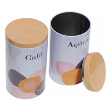 Kit 2 Pote Lata Porta Mantimentos Metal Café Açúcar Branco Foto  mini 1
