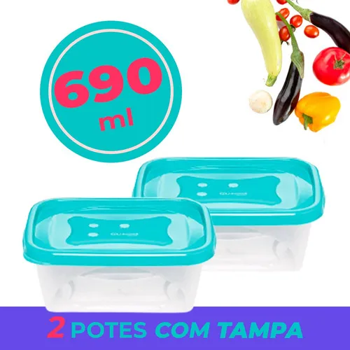 Kit 2 Potes De Plástico De Armazenar Comida Com Tampa 690ml Foto 1