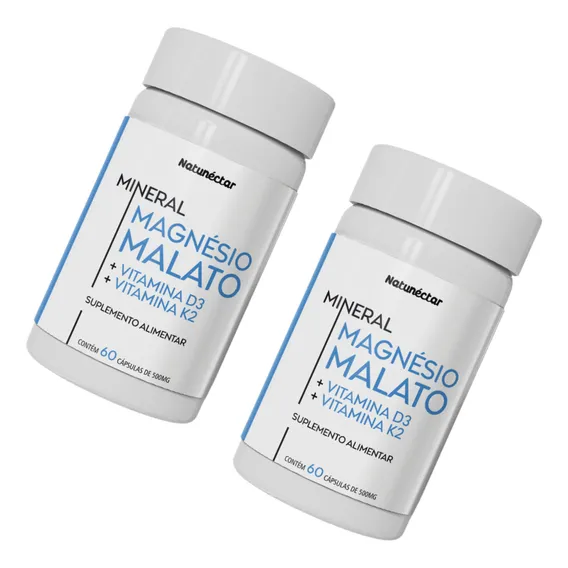 Kit 2 Potes Magnésio Dimalato Vit D3+k2 Natural 120 Cápsulas Sabor Magnésio Dimalato + Vitamina D3k2 Foto 1