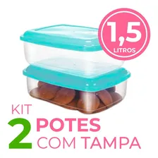 Kit 2 Potes Retangulares Com Tampa 1,5 Litros Em Plástico Foto  mini 1