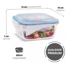 Kit 2 Potes Vidro Hermético Trava Quadrado 800ml Marmita Cor Transparente Foto mini 2