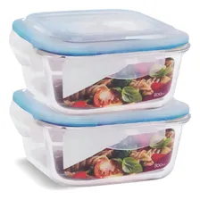 Kit 2 Potes Vidro Hermético Trava Quadrado 800ml Marmita Cor Transparente Foto mini 1