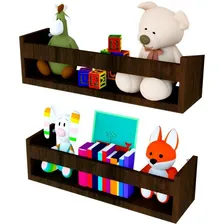 Kit 2 Prateleira 60cm Marrom Tabaco Livro Revista Infantil Foto  mini 1