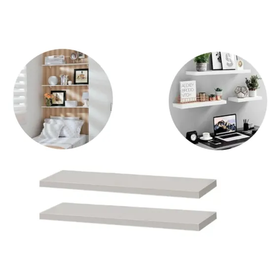 Kit 2 Prateleira Madeira Mdf Branca 60cm + Suporte InvisÃvel Foto 1