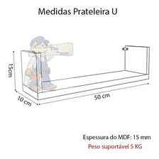 Kit 2 Prateleira Nicho U 50x15x10p Branco Mdf Decoração Foto mini 2