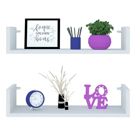 Kit 2 Prateleira Nicho U 50x15x10p Branco Mdf Dvd Livro Jogo Tio Do Mdf Foto 1