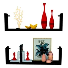 Kit 2 Prateleira Nicho U 60x15x10p Preto Mdf Dvd Livro Jogo Foto mini 1