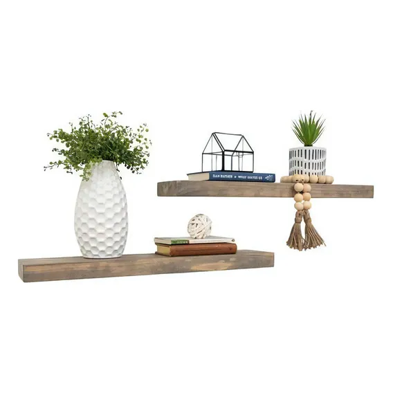 Kit 2 Prateleiras Com Suporte Invisível Madeira Maciça Foto 1