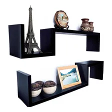 Kit 2 Prateleiras Nichos Decorativas Em S Mdf Preto 60x15 Foto mini 1
