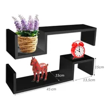 Kit 2 Prateleiras Nichos Decorativas Em S Mdf Preto 60x15 Foto mini 3
