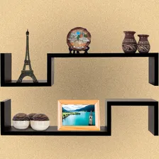 Kit 2 Prateleiras Nichos Decorativas Em S Mdf Preto 60x15 Foto mini 4