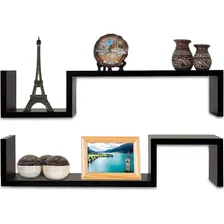 Kit 2 Prateleiras Nichos Decorativas Em S Mdf Preto 60x15 Foto mini 2