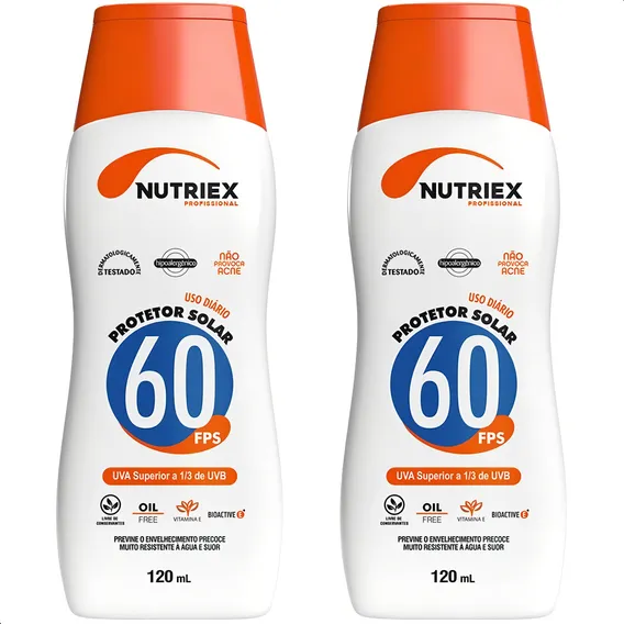 Kit 2 Protetor Solar Fator 60 120ml 1/3 Uva Nutriex Profissional Foto 1