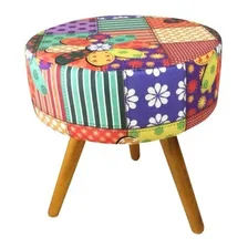 Kit 2 Puff Decoração Sala Lavínia Paris Vermelho Redondo Cor Patichwork Foto mini 2