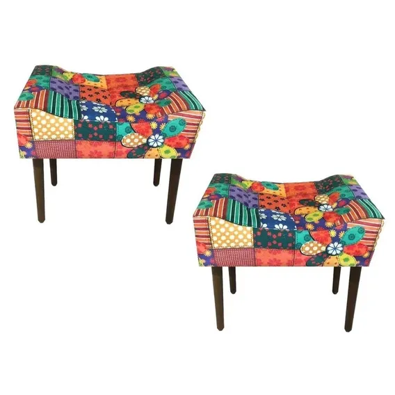 Kit 2 Puff Puf Decorativo Patchwork Nina Pés Palito Foto 1