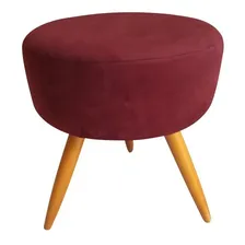 Kit 2 Puff Puff Lavínia Redondo Suede Marsala Pés Madeira Foto mini  2