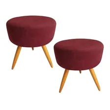 Kit 2 Puff Puff Lavínia Redondo Suede Marsala Pés Madeira Foto  mini 1