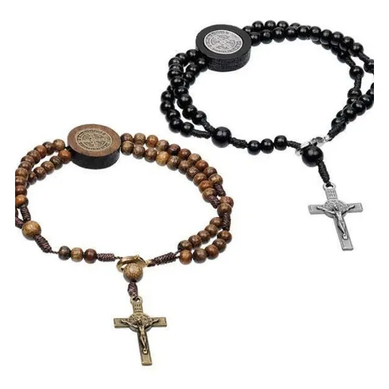 Kit 2 Pulseira De São Bento Madeira Mini Teço Terçinho Pulso Comprimento 20 Cm Diâmetro 0 Cm Foto 1