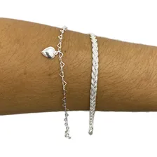 Kit 2 Pulseiras Braceletes Feminina Folheadas Prata 925 Foto mini 2