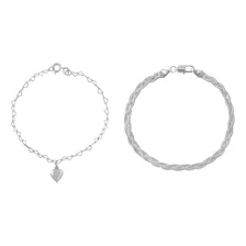 Kit 2 Pulseiras Braceletes Feminina Folheadas Prata 925 Foto mini 1