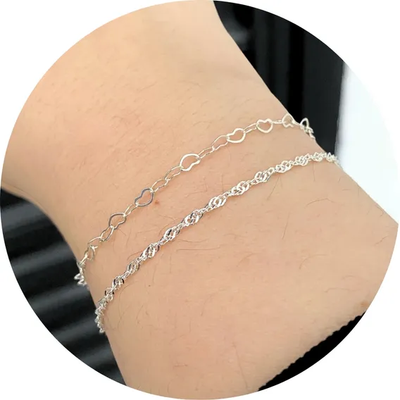 Kit 2 Pulseiras Folheadas Prata 925 Premium Conjunto Foto 1