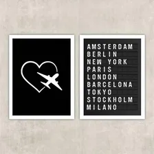 Kit 2 Quadros Travel Placa De Aeroporto 45x34cm Foto  mini 1