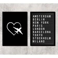 Kit 2 Quadros Travel Placa De Aeroporto 45x34cm Foto mini  2