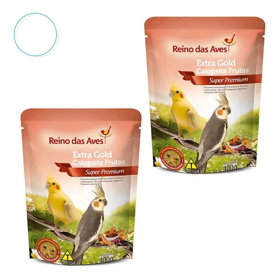 Kit 2 Ração Extra Gold Calopsita Frutas Reino Das Aves 400g Foto 1