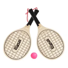 Kit 2 Raquetes Frescobol Beach Tennis Praia Piscina Com Bola Cor Bege Foto  mini 1