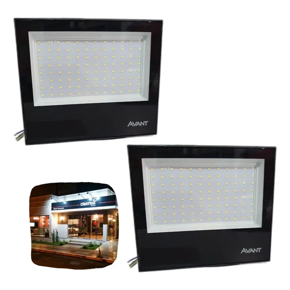 Kit 2 Refletor Holofote Led 100w Luz Branco Frio Bivolt Slim Foto 1