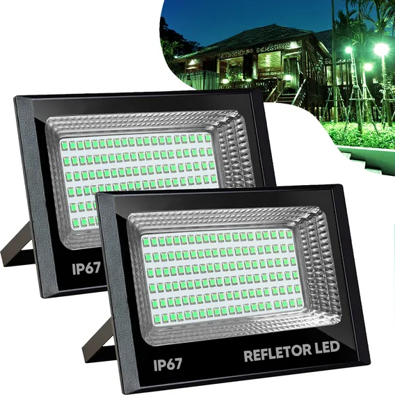 Kit 2 Refletor Led 200w Holofote Bivolt Prova Dágua Verde Negagepro Foto 1