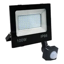 Kit 2 Refletor Led Holofote 100w Sensor Presença E Movimento Fotocélula Bivolt Branco Frio 6000k/6500k Completo 100w Foto  mini 1