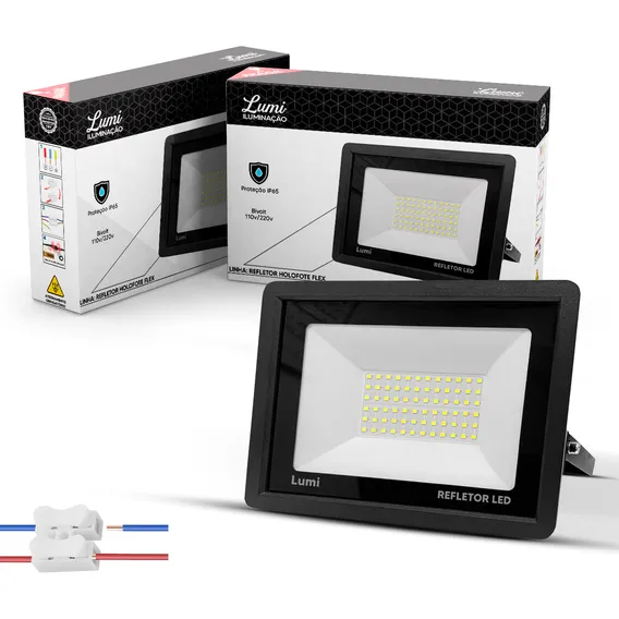 Kit 2 Refletor Led Holofote Smd Flex 200w Bivolt Ip67 Branco Frio Foto 1