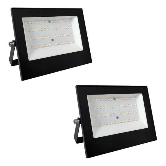 Kit 2 Refletores Led 50w Branco Frio 6500k Preto Foto 1