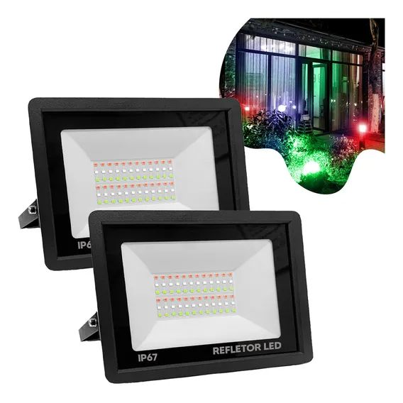 Kit 2 Refletores Mini Led 200w Cor Rgb Bivolt Versátil Foto 1
