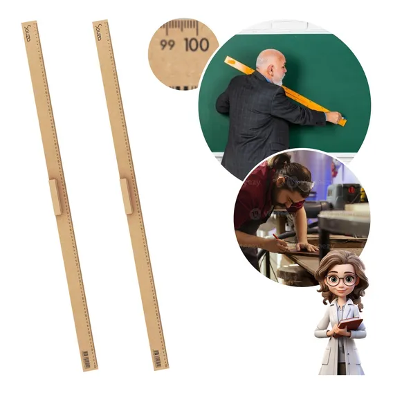Kit 2 Régua Madeira Mdf Natural 100 Cm Com Pegador - Souza Cor Marrom Foto 1